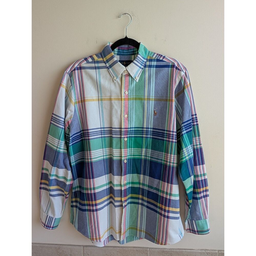 Polo Ralph Lauren Classic Fit Men L Multicolor Madras Plaid Button Down Preppy
